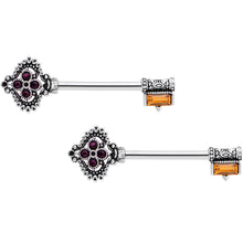 Load image into Gallery viewer, 14G 9/16  Red Brown Gem Kings Key Barbell Nipple Ring Set
