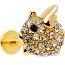 Load image into Gallery viewer, 16G 5/16 Clear Black Gem Gold Tone Flying Pig Labret Tragus
