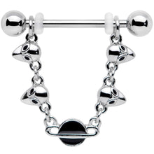 Load image into Gallery viewer, 14G 9/16 Black Planet Saturn Alien Dangle Barbell Nipple Ring Set

