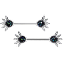 Load image into Gallery viewer, 14G 9/16 Clear Gem Blue Faux Druzy Crest Barbell Nipple Ring Set

