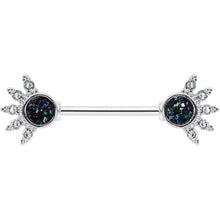 Load image into Gallery viewer, 14G 9/16 Clear Gem Blue Faux Druzy Crest Barbell Nipple Ring Set
