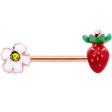 Load image into Gallery viewer, 14G 9/16 Yellow Gem Rose Gold Tone Strawberry Nipple Ring Set
