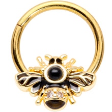 Load image into Gallery viewer, 16G 3/8 Clear Gem Gold Tone Insect Bee Hinged Segment Ring
