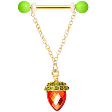 Load image into Gallery viewer, 14G 9/16 Red Green Gem Oak Leaf Acorn Barbell Nipple Ring Set
