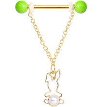 Load image into Gallery viewer, 14G 9/16 Green Gem Gold Tone Bunny Dangle Barbell Nipple Ring Set
