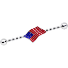 Load image into Gallery viewer, 14G Red White Blue USA American Flag Industrial Barbell 38mm
