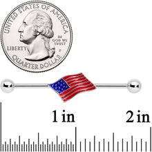 Load image into Gallery viewer, 14G Red White Blue USA American Flag Industrial Barbell 38mm
