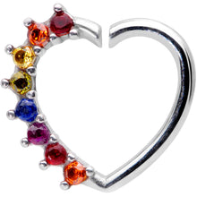 Load image into Gallery viewer, 16G 5/16 Rainbow Gem Pride Heart Right Ear Closure Ring
