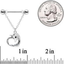 Load image into Gallery viewer, 14G 5/8 Clear Gem Unicorn Heart Dangle Barbell Nipple Ring Set

