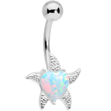 Load image into Gallery viewer, White Synthetic Opal Heart Starfish Nautical Belly Ring
