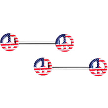 Load image into Gallery viewer, 14G 9/16 USA American Flag Peace Sign Barbell Nipple Ring Set
