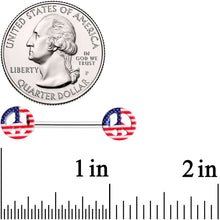 Load image into Gallery viewer, 14G 9/16 USA American Flag Peace Sign Barbell Nipple Ring Set
