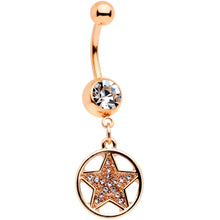 Load image into Gallery viewer, Clear Gem Rose Gold Tone Magic Moon Star Dangle Belly Ring Set of 2
