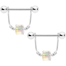 Load image into Gallery viewer, 14G 5/8 Clear Gem Cube Dangle Nipple Ring Set
