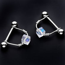 Load image into Gallery viewer, 14G 5/8 Clear Gem Cube Dangle Nipple Ring Set
