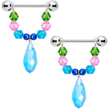 Load image into Gallery viewer, 14G 5/8 Blue Pink Green Gem Drop Nipple Ring Set

