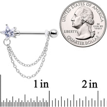 Load image into Gallery viewer, 14G 5/8 Clear CZ Star Gem Chain Dangle Nipple Ring Set
