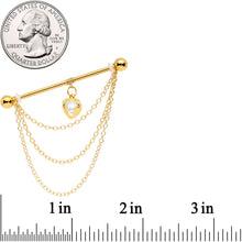 Load image into Gallery viewer, 14G Clear CZ Gem Gold Tone Heart Dangle Industrial Barbell 38mm
