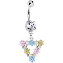 Load image into Gallery viewer, Clear Aurora CZ Gem Flower Triangle Dangle Belly Ring
