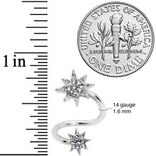Load image into Gallery viewer, 14G 3/8 Clear Gem Double Eight Pointed Star Twister Belly Ring
