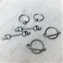 Load image into Gallery viewer, 14G 1/2 Ring of Saturn Planet Nipple Ring Set
