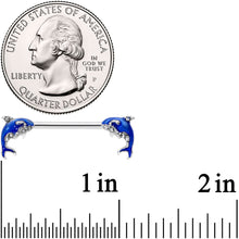Load image into Gallery viewer, 14G 9/16 Clear Gem Sea Blue Orca Whale Barbell Nipple Ring Set
