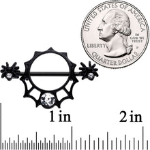Load image into Gallery viewer, 14G 9/16 Clear Gem Black Spider Web Nipple Shield Set
