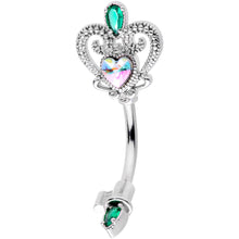 Load image into Gallery viewer, Green Aurora Gem Queens Key Double Mount Belly Ring
