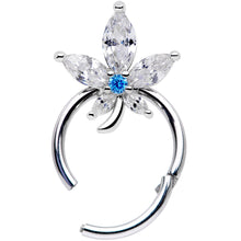 Load image into Gallery viewer, 16G 3/8 Clear Blue CZ Gem Marijuana Leaf Hinged Segment Ring
