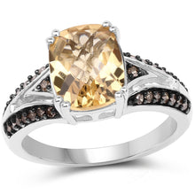 Load image into Gallery viewer, 2.79 Carat Genuine Citrine, Champagne Diamond &amp; White Diamond .925 Sterling Silver Ring
