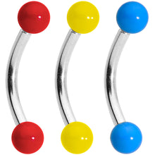 Load image into Gallery viewer, 16G 5/16 Red Yellow Blue Glow in the Dark Curved Barbell Set of 3

