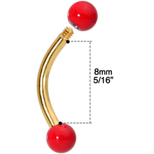 Load image into Gallery viewer, 16G 5/16 Red Yellow Blue Glow Gold Tone Curved Barbell Set of 3

