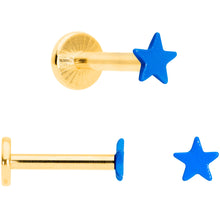 Load image into Gallery viewer, 16G 5/16 Gold Tone Blue Glow Star Heart Labret Set of 3
