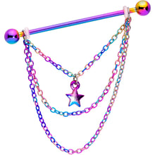 Load image into Gallery viewer, 14G Rainbow Star Triple Chain Dangle Industrial Barbell 38mm
