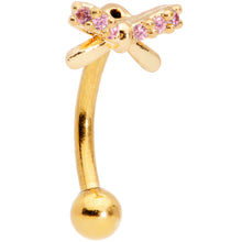 Load image into Gallery viewer, 16G 5/16 Pink Gem Gold Tone Ribbon Bow Curved Eyebrow Ring
