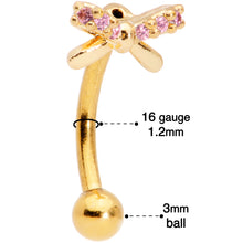 Load image into Gallery viewer, 16G 5/16 Pink Gem Gold Tone Ribbon Bow Curved Eyebrow Ring
