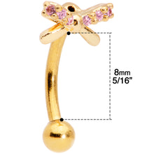 Load image into Gallery viewer, 16G 5/16 Pink Gem Gold Tone Ribbon Bow Curved Eyebrow Ring
