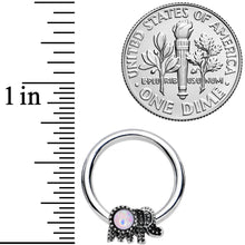 Load image into Gallery viewer, 14G 1/2 White Faux Opal Elephant BCR Captive Nipple Ring Set
