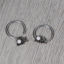 Load image into Gallery viewer, 14G 1/2 White Faux Opal Elephant BCR Captive Nipple Ring Set
