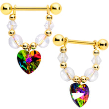 Load image into Gallery viewer, 14G 5/8 Vitrail Gem Gold Tone Heart Dangle Nipple Ring Set
