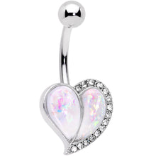 Load image into Gallery viewer, White Faux Opal Clear Gem Peachy Heart Belly Ring
