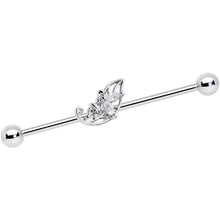 Load image into Gallery viewer, 14G Clear CZ Gem Fairy Leaf Industrial Barbell 38mm
