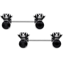 Load image into Gallery viewer, 14G 9/16 Black CZ Gem Lotus Flower Crown Barbell Nipple Ring Set
