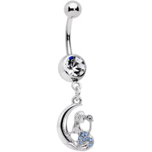 Load image into Gallery viewer, Blue CZ Gem Mermaid in the Moon Dangle Belly Ring
