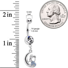 Load image into Gallery viewer, Blue CZ Gem Mermaid in the Moon Dangle Belly Ring
