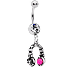 Load image into Gallery viewer, Clear Gem Pink Orb Music Headphones Dangle Belly Ring
