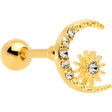 Load image into Gallery viewer, 16G 5/16 Clear Gem Gold Tone Crescent Moon Star Cartilage Tragus
