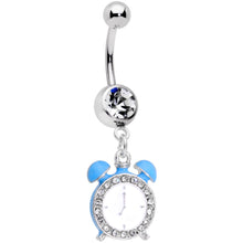 Load image into Gallery viewer, Clear Gem Light Blue Alarm Clock Dangle Belly Ring
