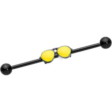 Load image into Gallery viewer, 14G Black Yellow Aviator Sunglasses Industrial Barbell 38mm
