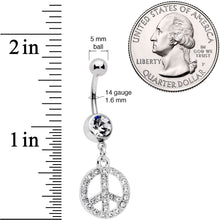 Load image into Gallery viewer, Clear Gem Peace Sign Dangle Belly Ring
